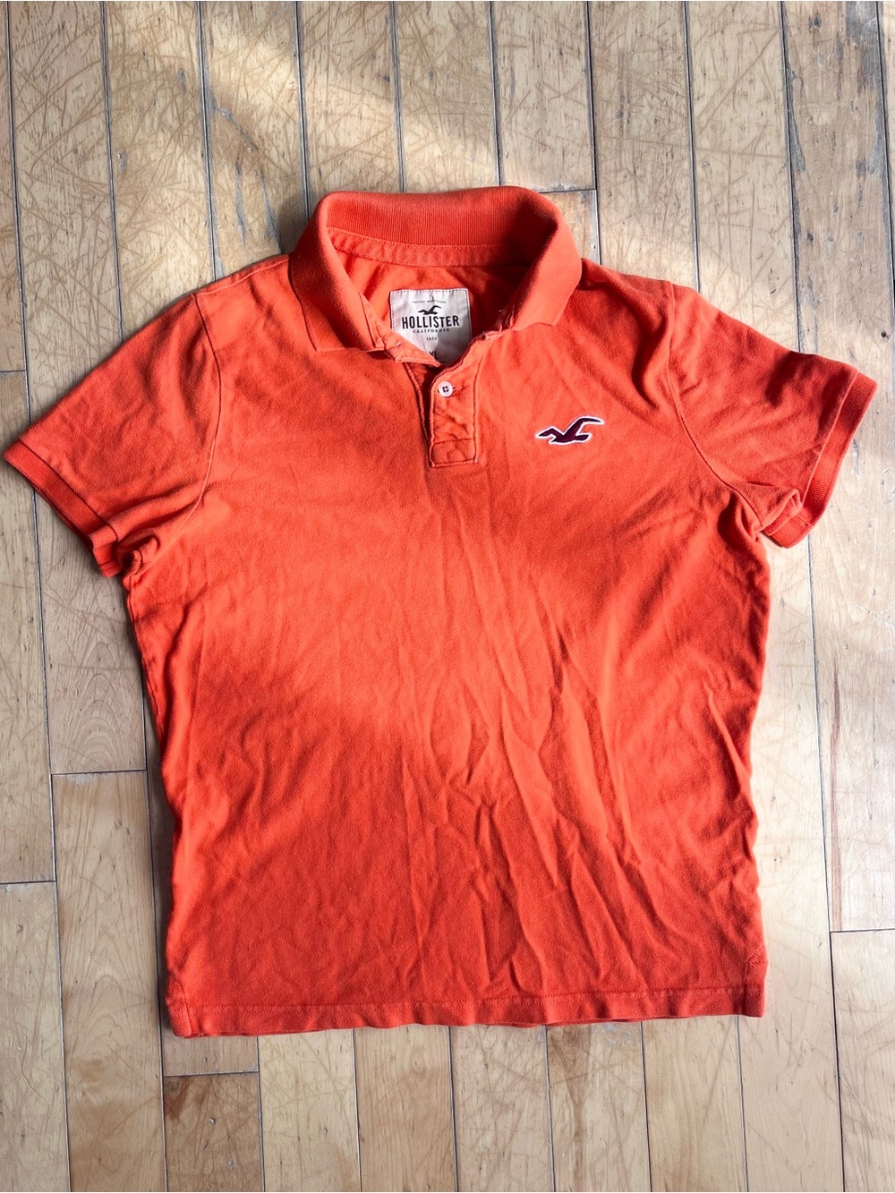 Hollister Preppy Y2K Style California Orange Logo Polo Shirt Size XL